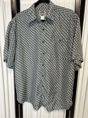 Men’s Silk Uomo Short Sleeve Button-Down 100% Silk Shirt - Gray/Blue